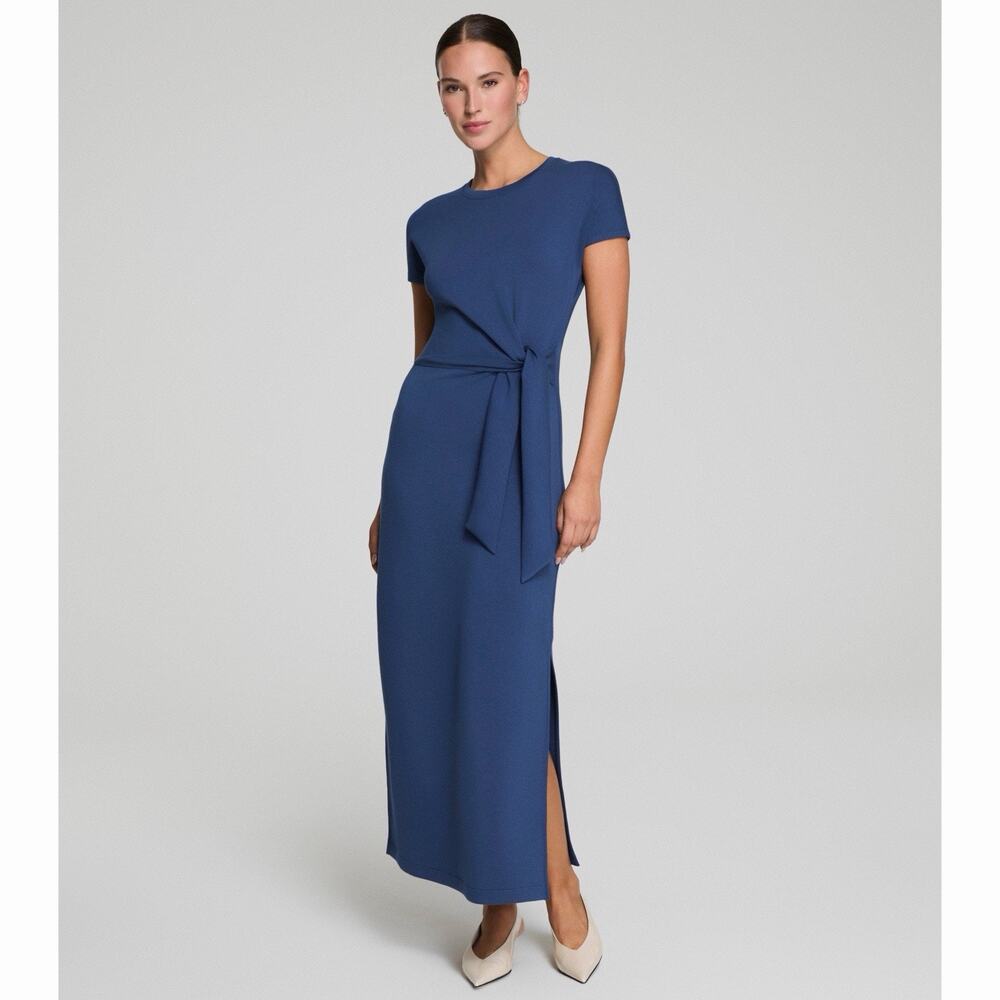 Elegant Navy Side-Tie Maxi Dress - Women
